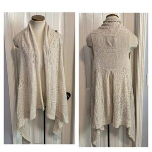 ANGEL OF THE NORTH XS/S Cream Wool Blend Knit Sleeveless Cardi Cardigan Drape